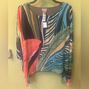 Chico's Vibrant Leaf Print Top